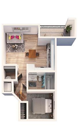 Floor plan for studio, 1 bath, 500 sqft