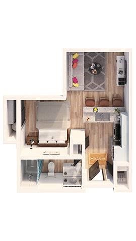 Floor plan for studio, 1 bath, 540 sqft