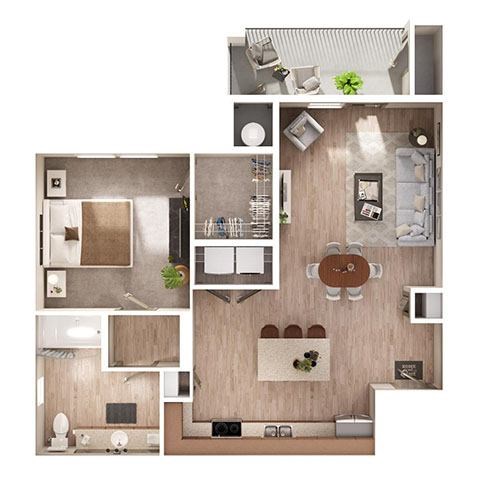 Floor plan for 1 bed, 1 bath, 829 sqft