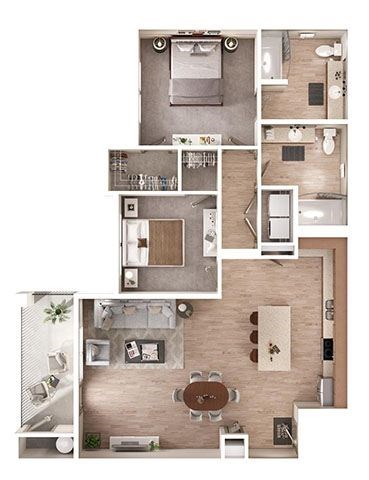 Floor plan for 2 beds, 2 baths, 1098 sqft