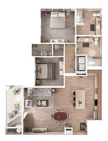 Floor plan for 2 beds, 2 baths, 1093 sqft