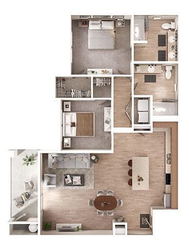 Floor plan for 2 beds, 2 baths, 1149 sqft