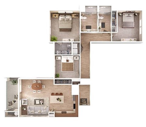 Floor plan for 3 beds, 2 baths, 1276 sqft