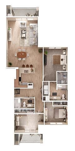 Floor plan for 3 beds, 2 baths, 1460 sqft