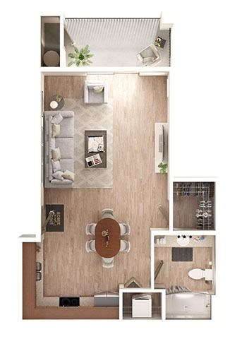 Floor plan for studio, 1 bath, 532 sqft
