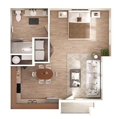 Floor plan for studio, 1 bath, 537 sqft
