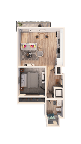 Floor plan for 1 bed, 1 bath, 610 sqft