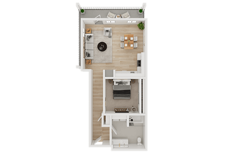 Floor plan for 1 bed, 1 bath, 707 sqft