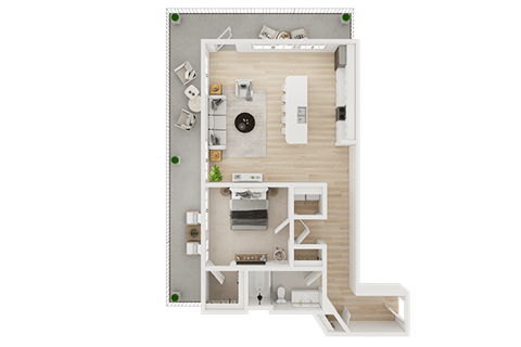 Floor plan for 1 bed, 1 bath, 805 sqft