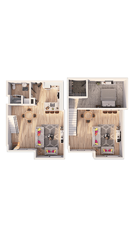 Floor plan for 1 bed, 1 bath, 1009 sqft