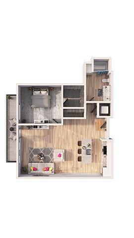 Floor plan for 1 bed, 1 bath, 791 sqft