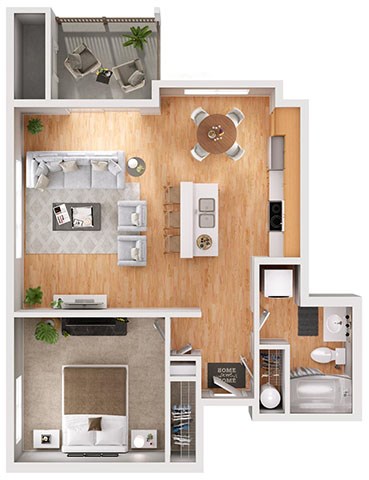 Floor plan for 1 bed, 1 bath, 706 sqft