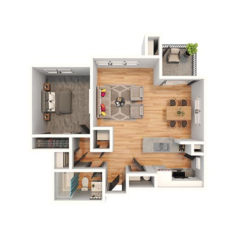 Floor plan for 1 bed, 1 bath, 746 sqft