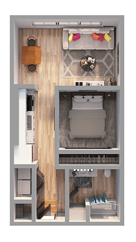 Floor plan for studio, 1 bath, 562 sqft