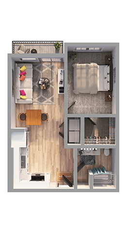 Floor plan for 1 bed, 1 bath, 624 sqft