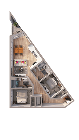 Floor plan for 2 beds, 2 baths, 984 sqft