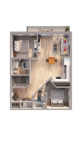 Floor plan for 2 beds, 2 baths, 1186 sqft