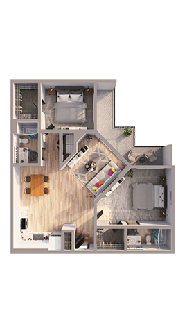Floor plan for 2 beds, 2 baths, 1222 sqft