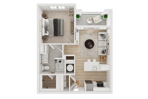 Floor plan for 1 bed, 1 bath, 684 sqft