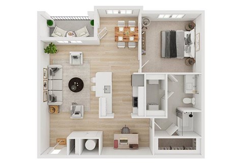 Floor plan for 1 bed, 1 bath, 1005 sqft