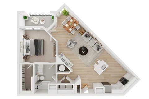 Floor plan for 1 bed, 1 bath, 1060 sqft