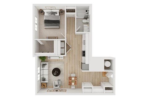 Floor plan for 1 bed, 1 bath, 861 sqft