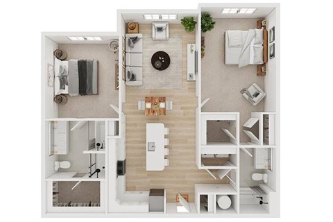 Floor plan for 2 beds, 2 baths, 1317 sqft