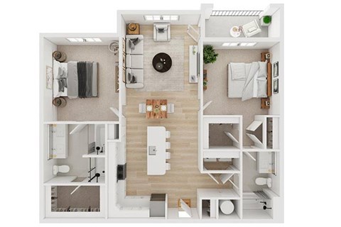 Floor plan for 2 beds, 2 baths, 1246 sqft