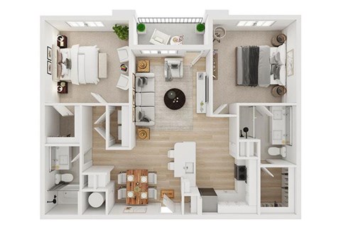 Floor plan for 2 beds, 2 baths, 1149 sqft