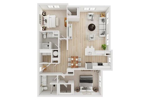 Floor plan for 2 beds, 2 baths, 1459 sqft
