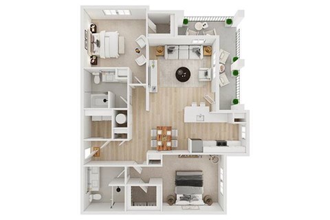 Floor plan for 2 beds, 2 baths, 1294 sqft