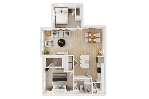 Floor plan for 1 bed, 1 bath, 1045 sqft