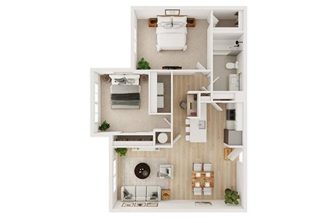 Floor plan for 2 beds, 1 bath, 947 sqft