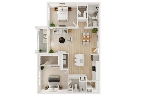 Floor plan for 2 beds, 2 baths, 1067 sqft