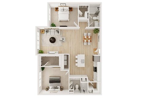 Floor plan for 2 beds, 2 baths, 1132 sqft