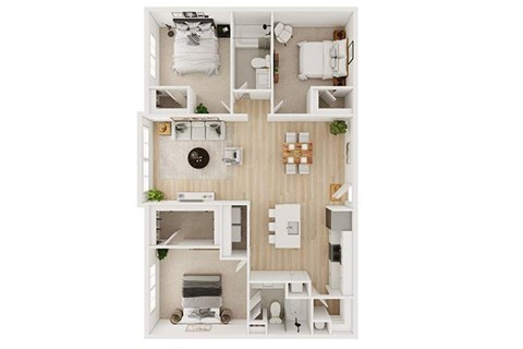 Floor plan for 3 beds, 2 baths, 1350 sqft