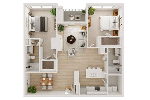 Floor plan for 2 beds, 2 baths, 1200 sqft