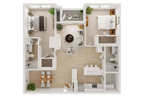 Floor plan for 2 beds, 2 baths, 1270 sqft