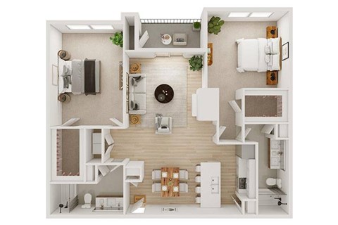 Floor plan for 2 beds, 2 baths, 1323 sqft