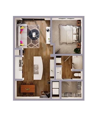 Floor plan for 1 bed, 1 bath, 720 sqft