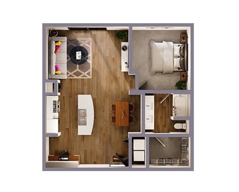 Floor plan for 1 bed, 1 bath, 874 sqft