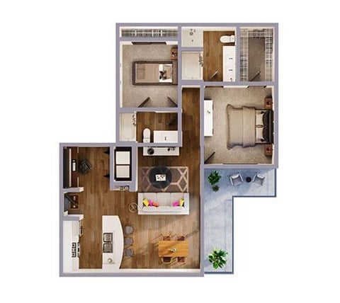 Floor plan for 2 beds, 2 baths, 1148 sqft