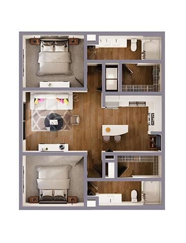 Floor plan for 2 beds, 2 baths, 1153 sqft