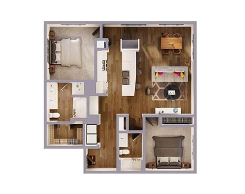 Floor plan for 2 beds, 2 baths, 1224 sqft