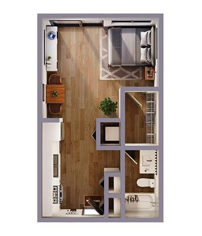 Floor plan for studio, 1 bath, 526 sqft