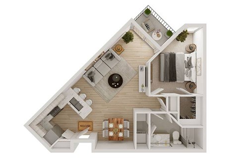 Floor plan for 1 bed, 1 bath, 832 sqft