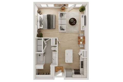Floor plan for studio, 1 bath, 705 sqft