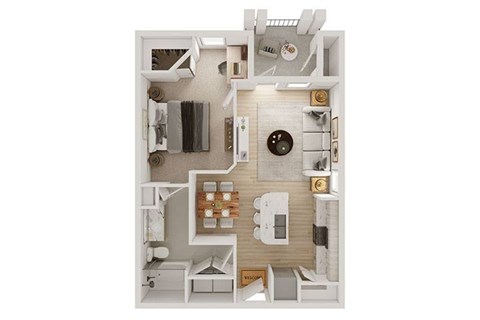 Floor plan for 1 bed, 1 bath, 737 sqft