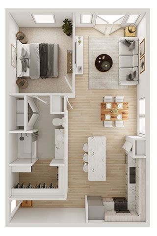 Floor plan for 1 bed, 1 bath, 795 sqft