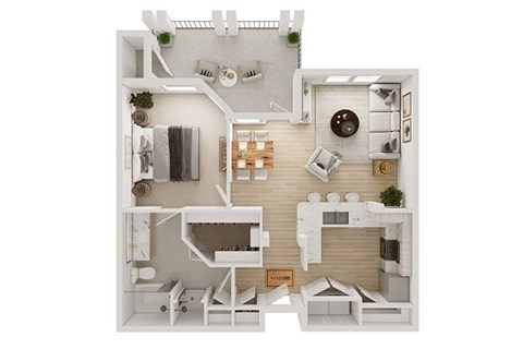 Floor plan for 1 bed, 1 bath, 915 sqft